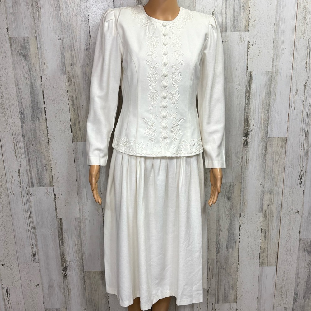 Karin Stevens Vintage Off White Embroidered Popover‎ Dress